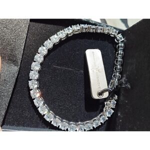 Tennis Bracelet Silver Round Cubic Zirconia Brooklyn Exchange Box Clasp New